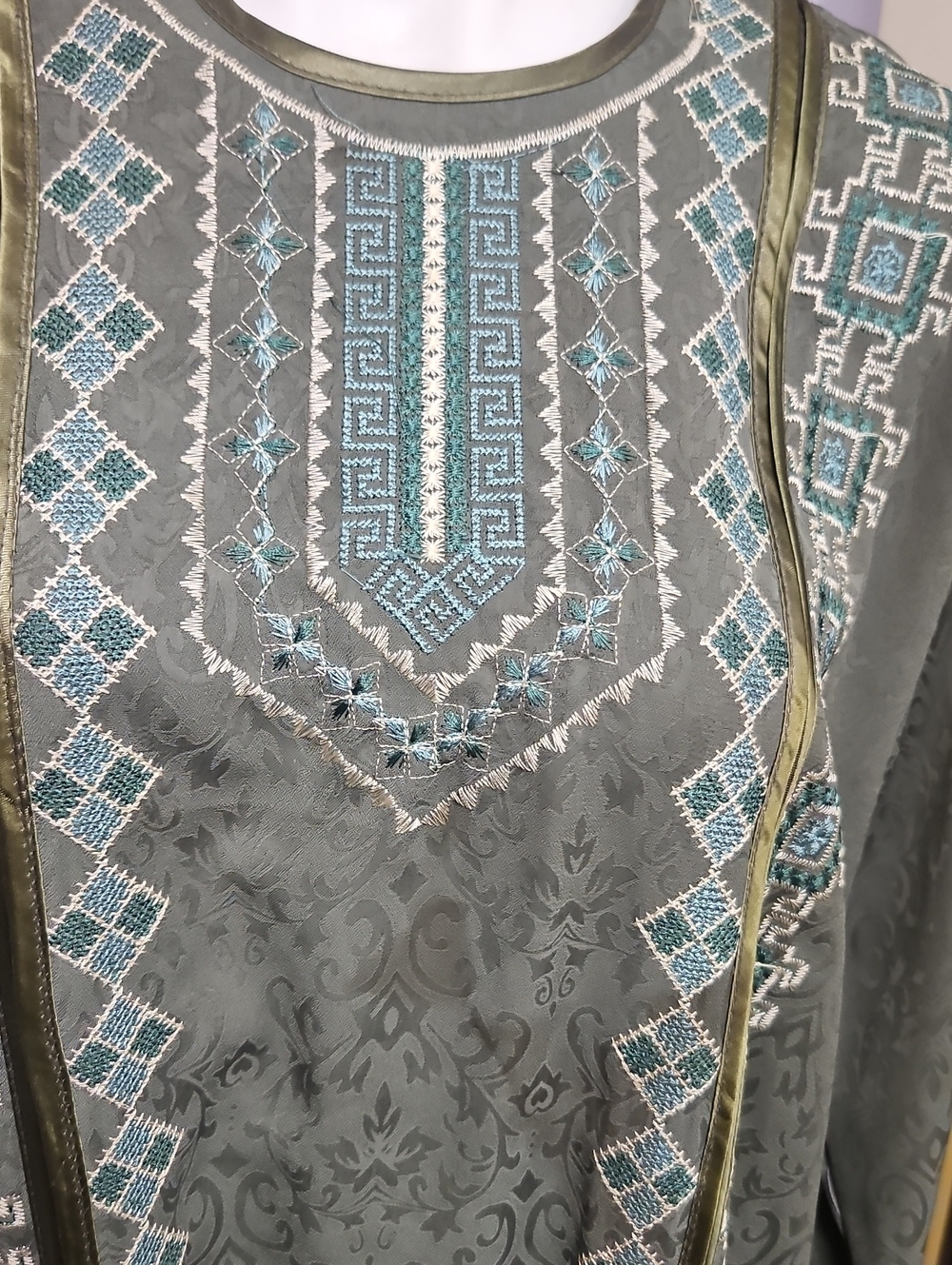Vintage Sage Green Embroidered Maxi Dress